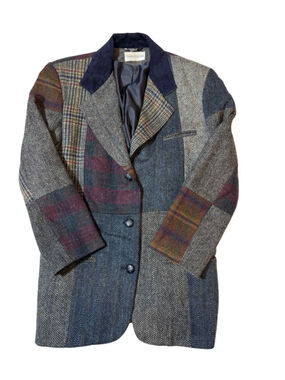Charles Klein Patchwork Wool Blazer Jacket Tweed Plaid Academia Vintage 6